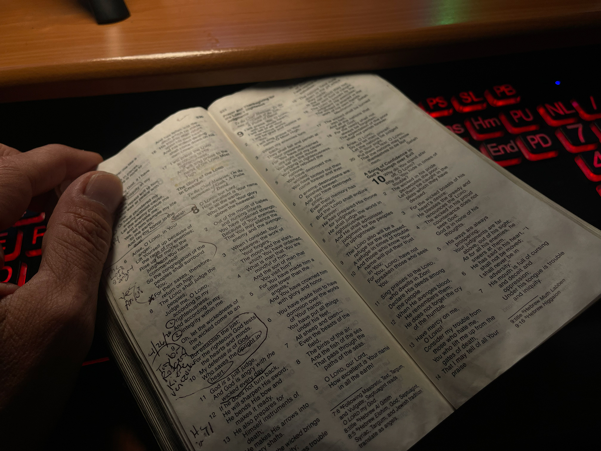 Bible reading at desk